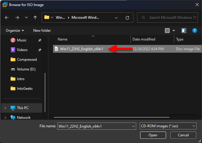 Choose WIndows 11 ISO file