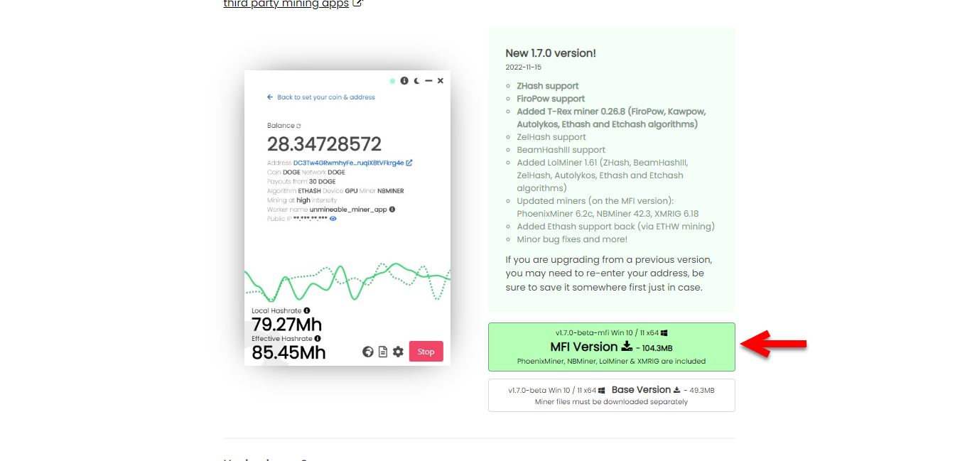 unMineable miner MFI version