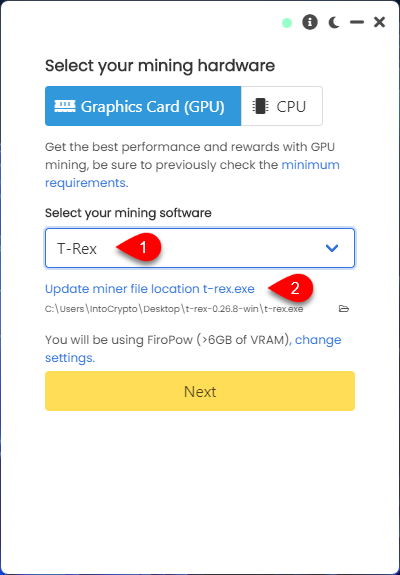 Configure the miner with mining software