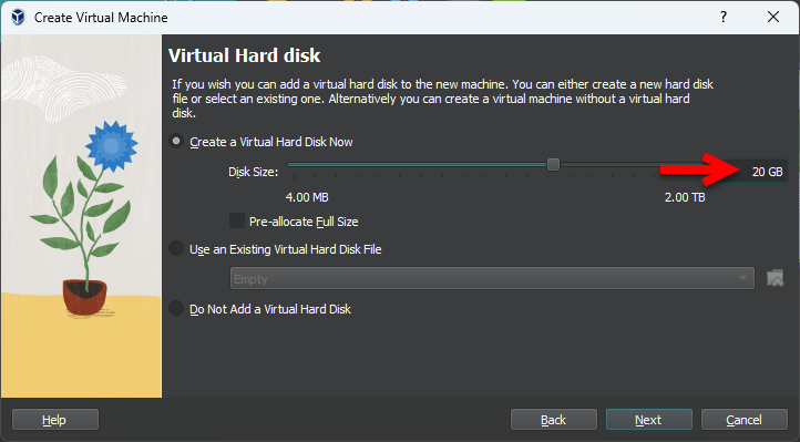 Specify disk size