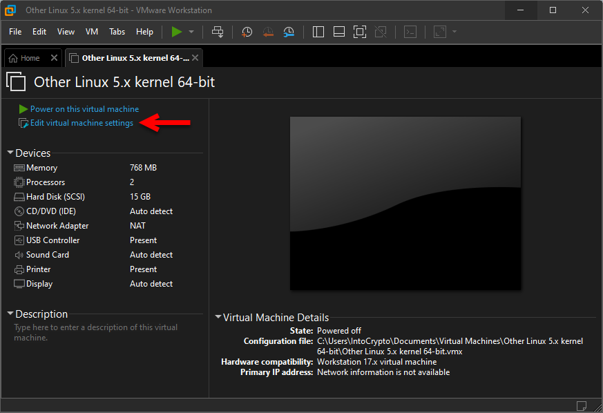 Edit virtual machine settings