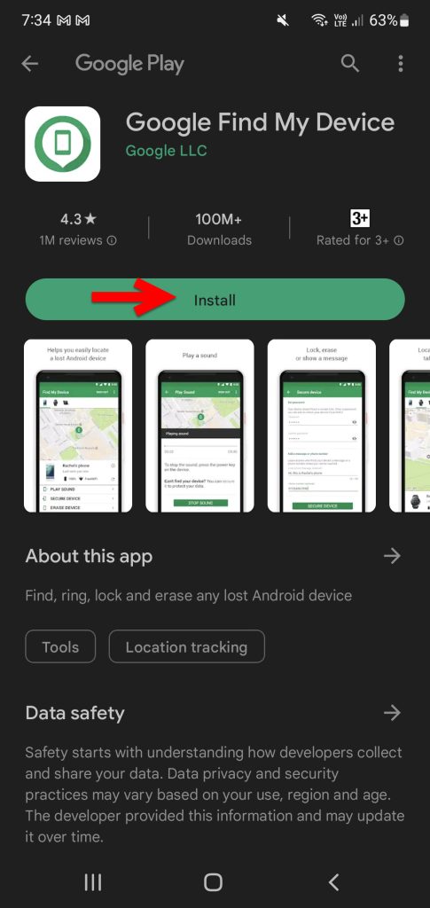 Install Google find my device