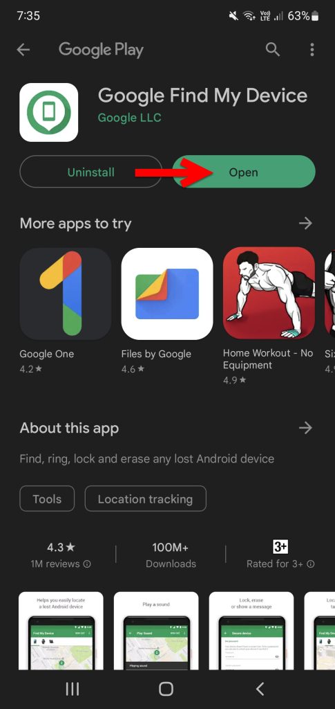 Open the Google find my device app