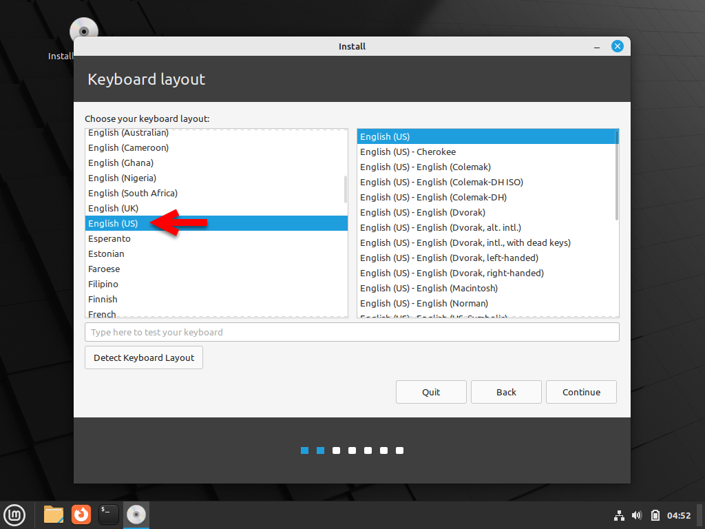 Select your keyboard layout