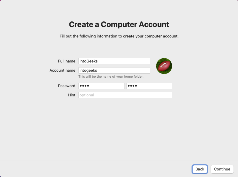 Create your computer account