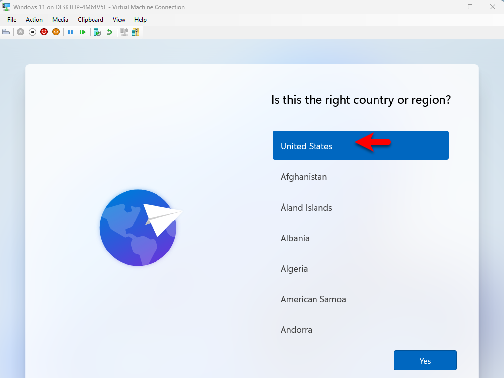 country or region selection