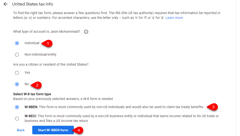 United stats tax info