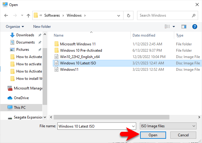 Select Windows ISO image file