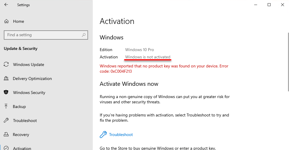 Windows 10 not activated