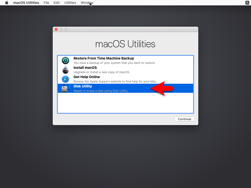 Select disk utility