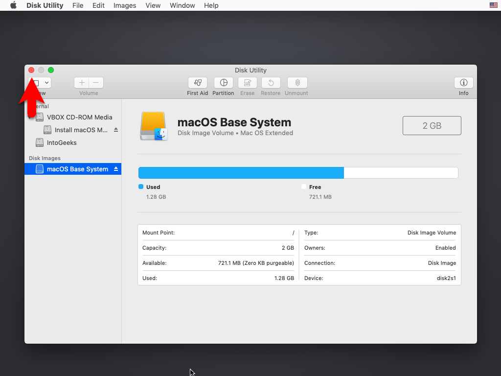 Close disk utility