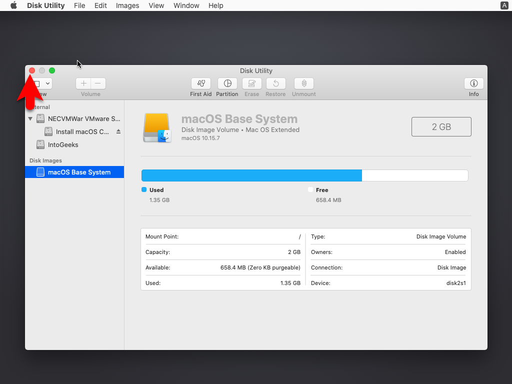 Close disk utility