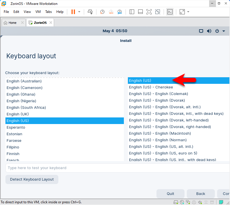 Select your keyboard layout