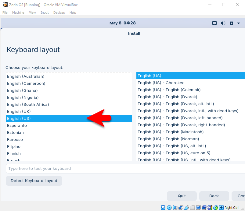 Choose keyboard layout